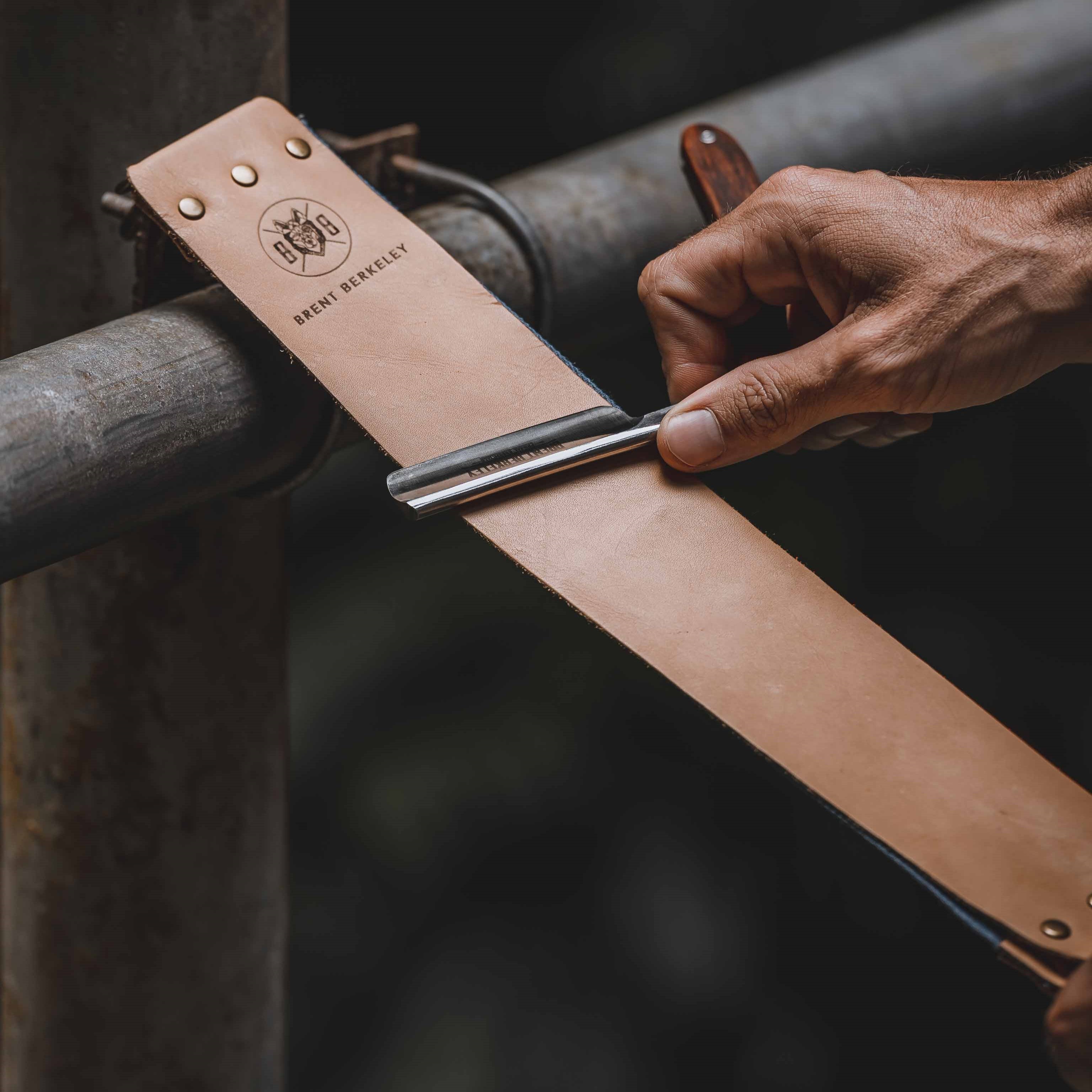 Brent Berkeley leather stropping belt - straight razor sharpening strop from cowhide